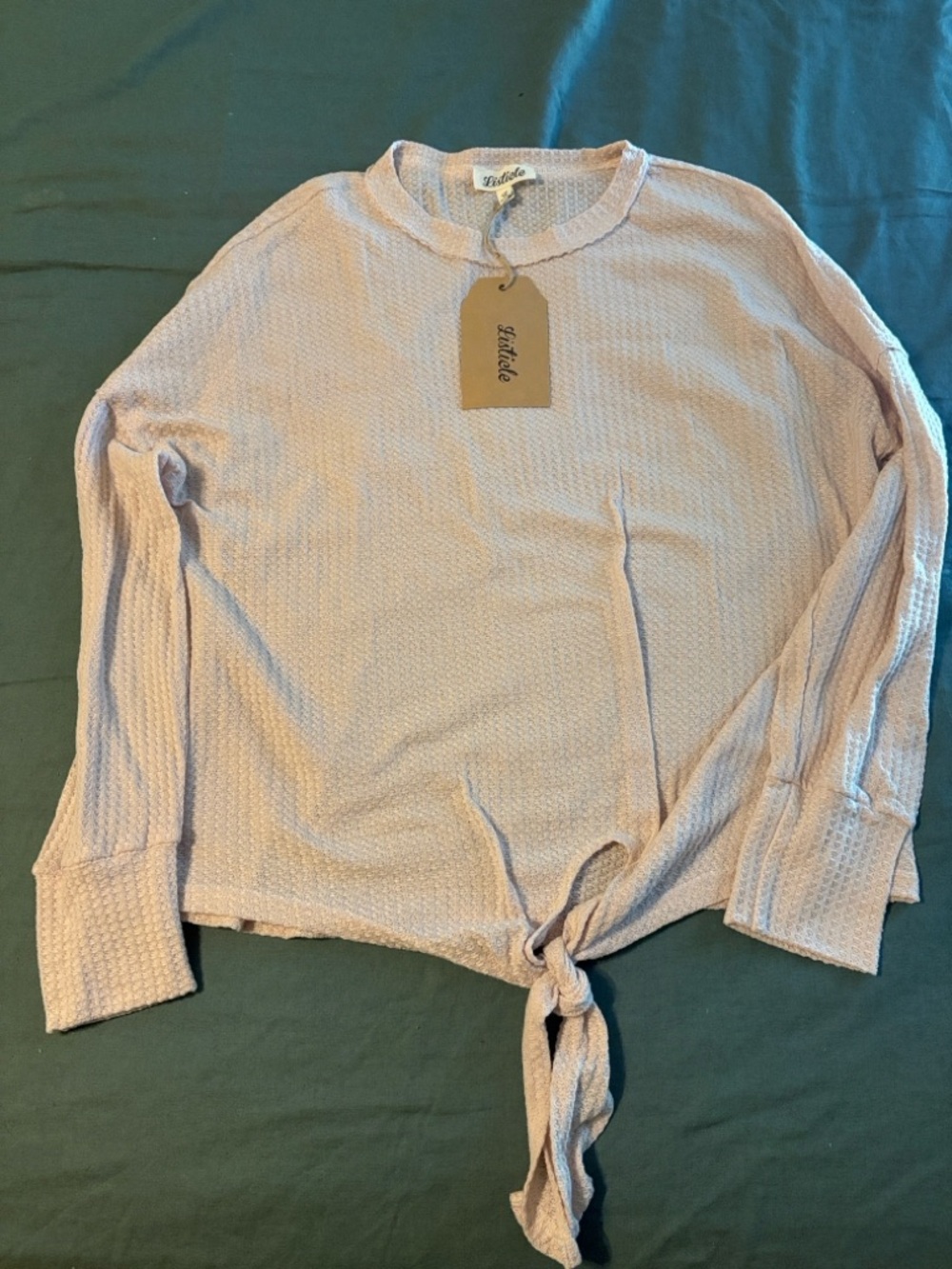 Listicle Cream Tie-Front Waffle Long-Sleeve Top